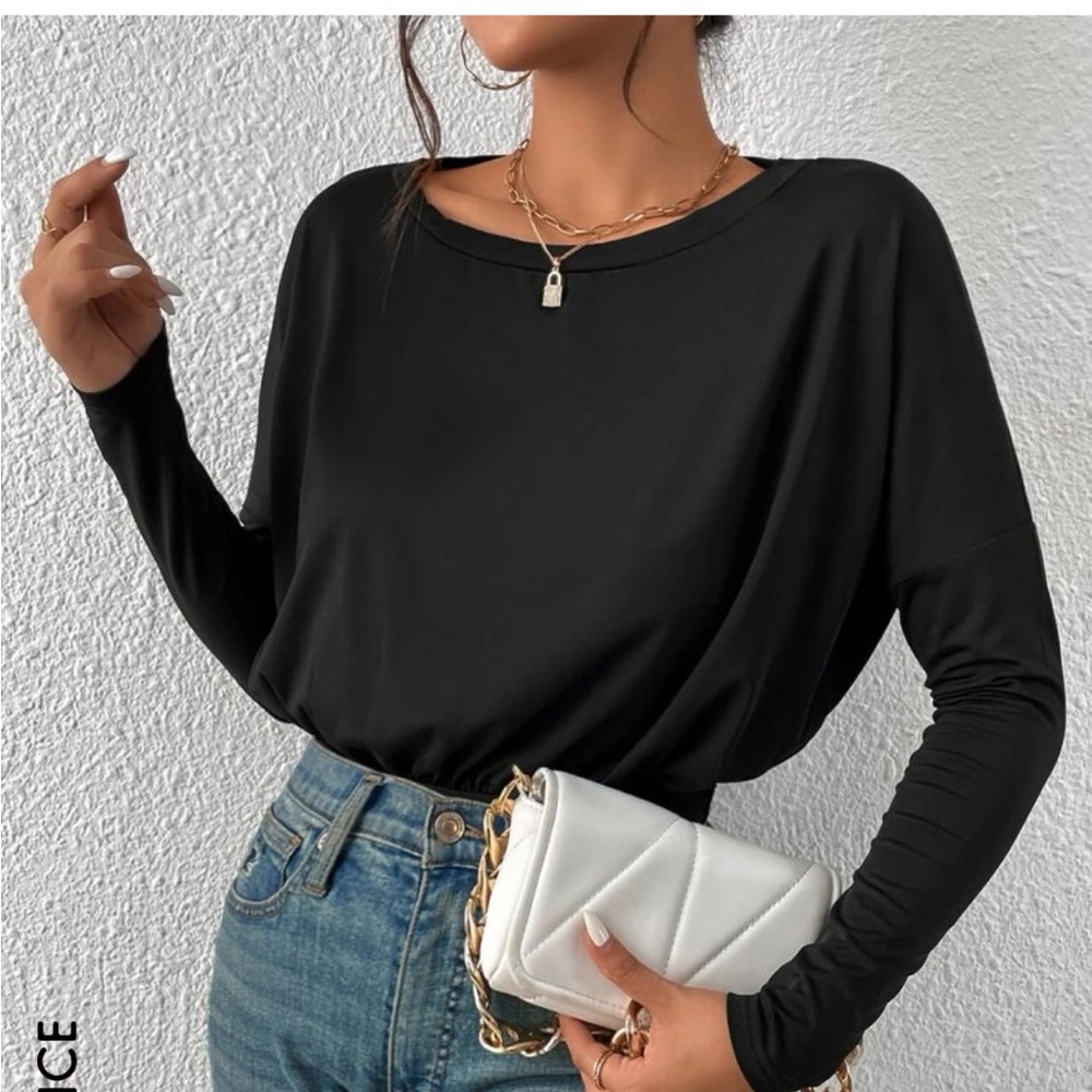 Shein black drop shoulder body suit